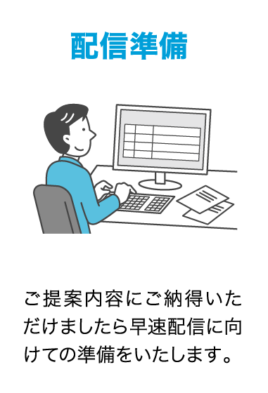 ③配信準備　ご提案内容にご納得いただけましたら早速配信に向けての準備をいたします。