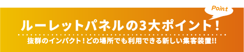 ルーレットパネルの3大ポイント：抜群のインパクト！どの場所でも利用できる新しい集客装置